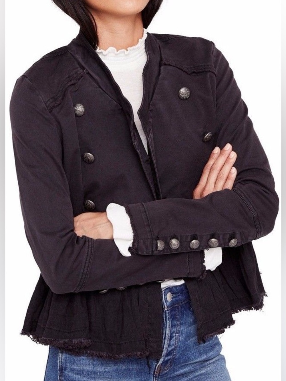 458. Free People Military Peplum Double Breasted Jacket Black Size S